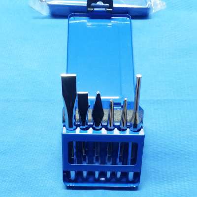 6pcs Steel Octagonal Handle Punch and Chisel Set with Metal Case Package